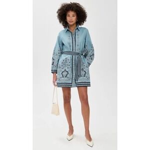 Cleobella Anouk Mini Shirt Dress Cardamom Blue Cotton Linen Belted Small